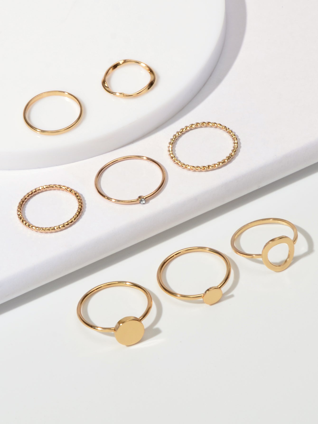 8 pcs Simple Geometric Rhinestone Disc Knuckle Multiple Finger Rings