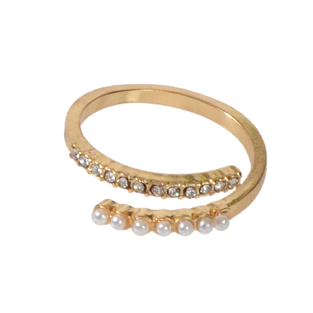 Anniversary Wedding Jewelry Band Women Rhinestone Pearl Gold Finger