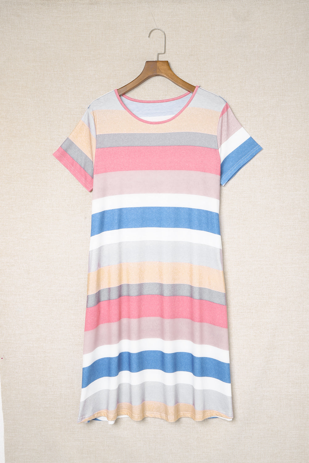 Multicolor Striped Pocket T Shirt Dress