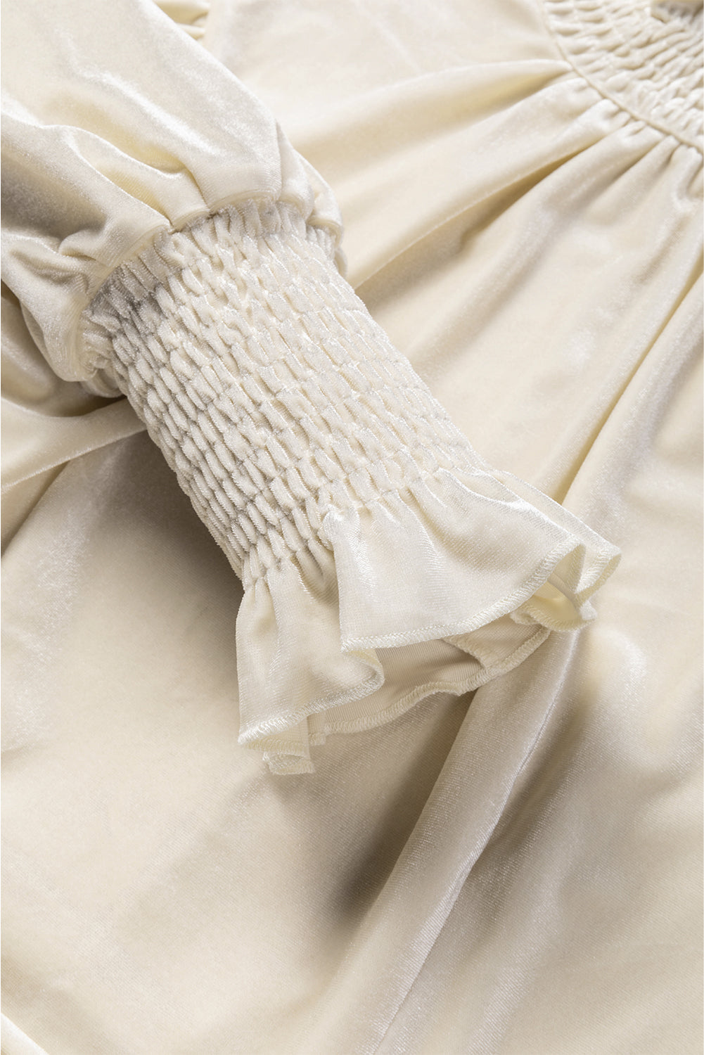 Apricot Shirred Collar Bubble Sleeve Mini Dress