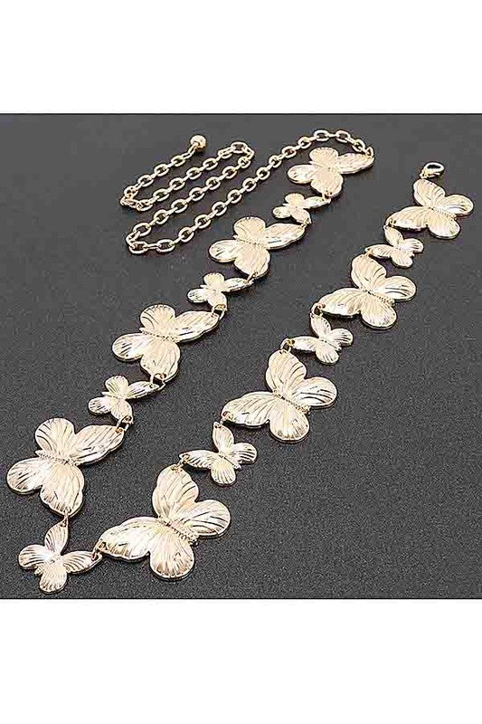 Textured Butterfly Metal Chain Belt