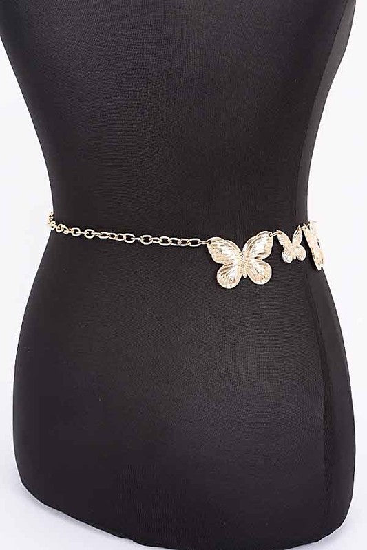 Textured Butterfly Metal Chain Belt