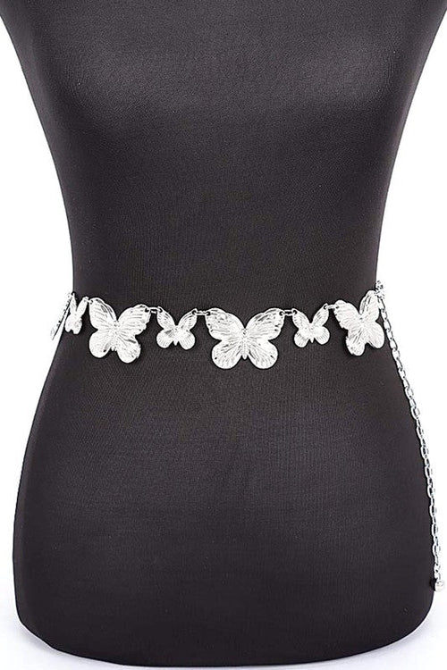 Textured Butterfly Metal Chain Belt