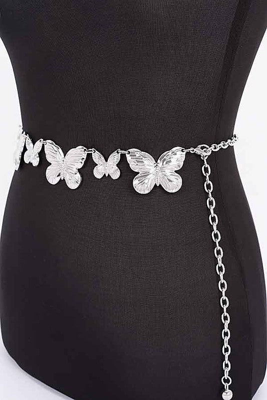 Textured Butterfly Metal Chain Belt