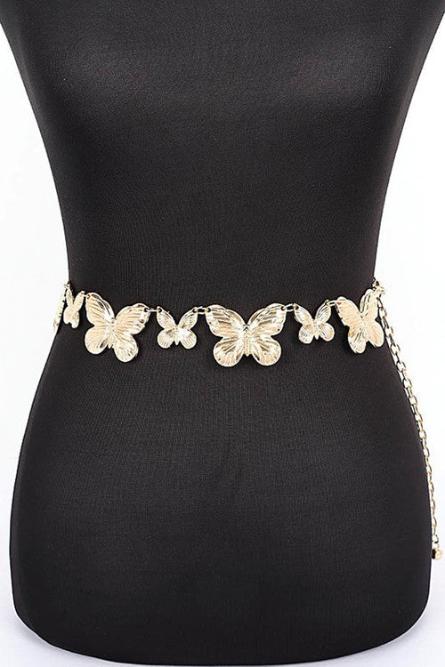 Textured Butterfly Metal Chain Belt