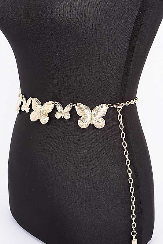 Textured Butterfly Metal Chain Belt
