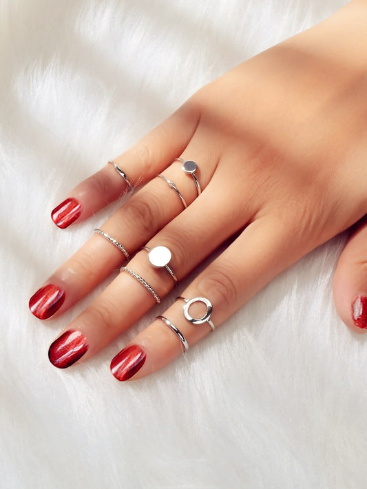 8 pcs Simple Geometric Rhinestone Disc Knuckle Multiple Finger Rings