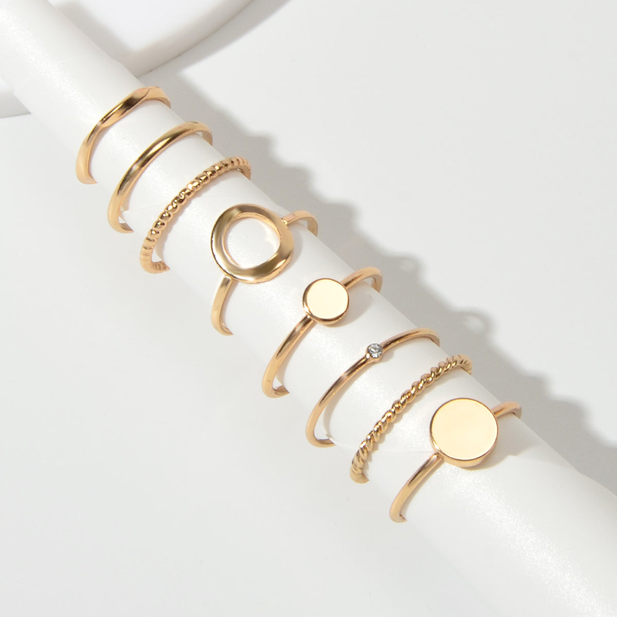 8 pcs Simple Geometric Rhinestone Disc Knuckle Multiple Finger Rings