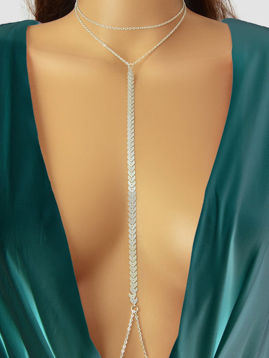 Silver Body Chains Layered Bra Chain Rave Chest Chain Nightclub Body