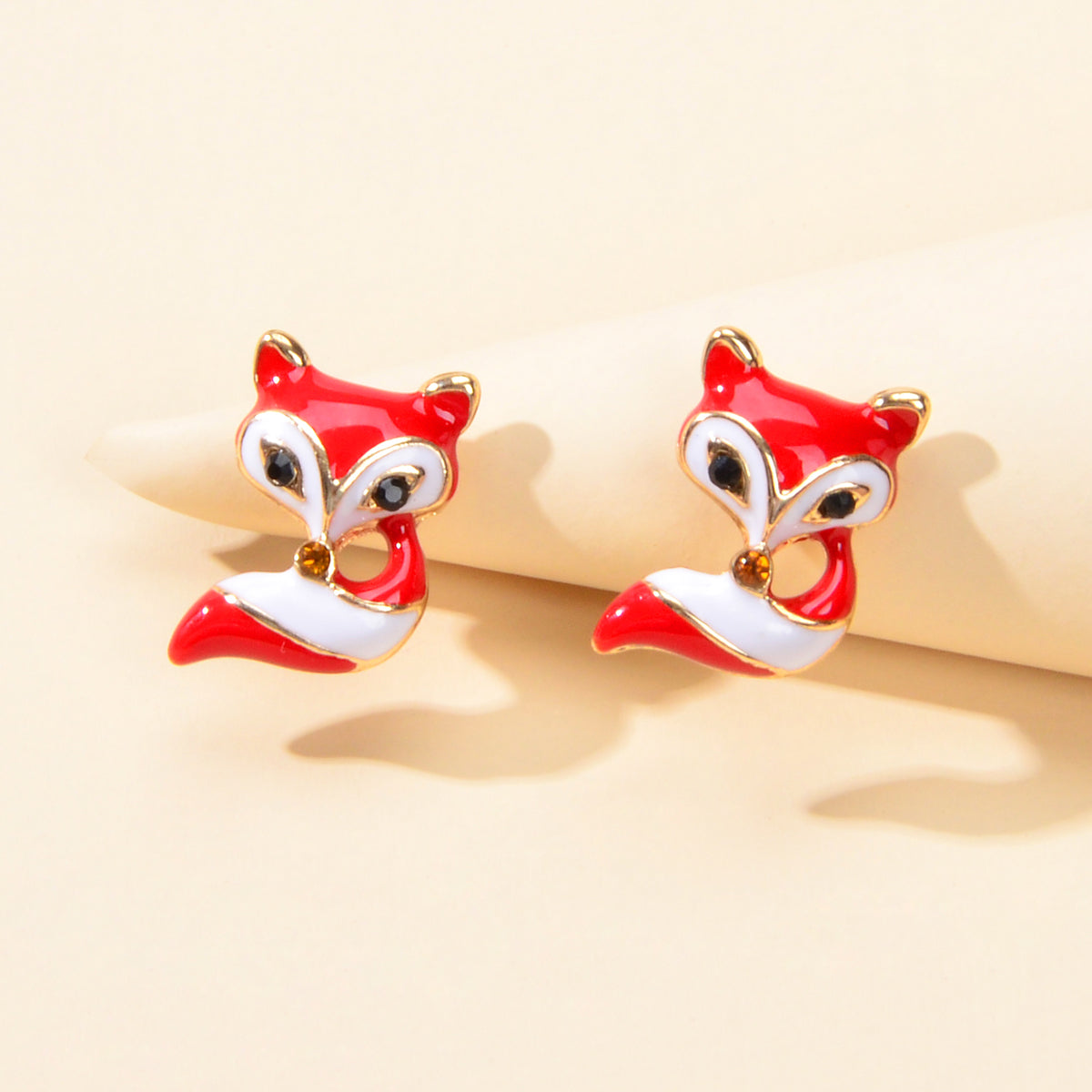 Cute White Red Enamel Fox Stud Earrings Animal Birthday Jewellery Gift