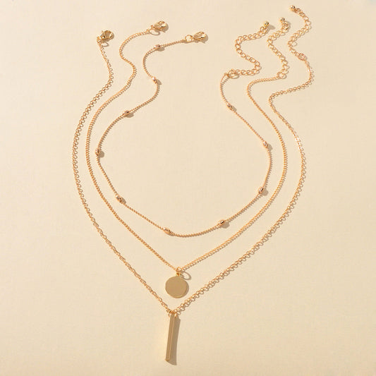 3 pcs Multilayer Bar Disc Pendant Dainty Necklaces Gold Layered Chain