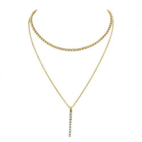 Trendy Shining Full Rhinestone Gold Silver Double layer Chain Bar