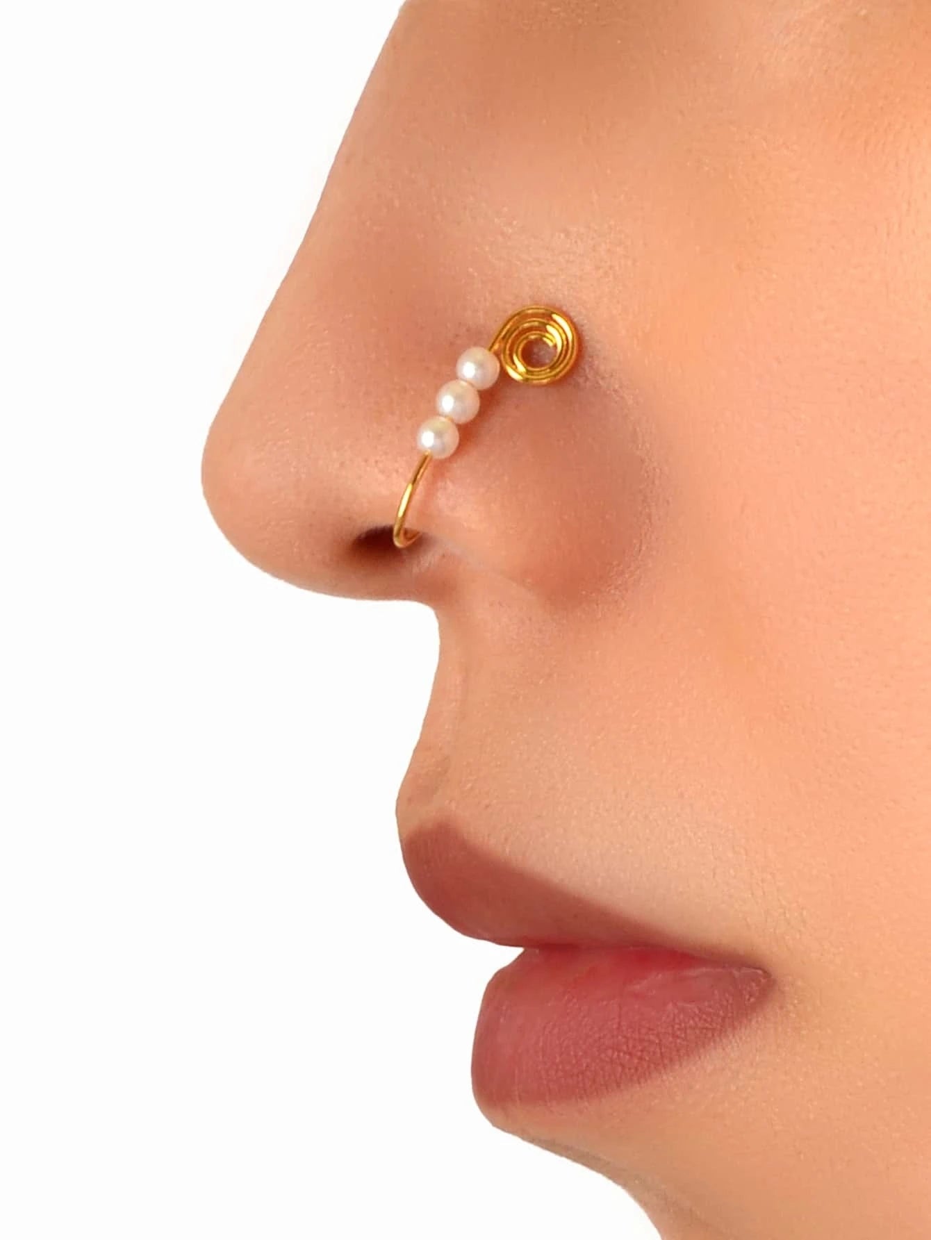 1pc Geometric Circle Pearl Fake Nose Ring Lip Nose Body Piercing Stud