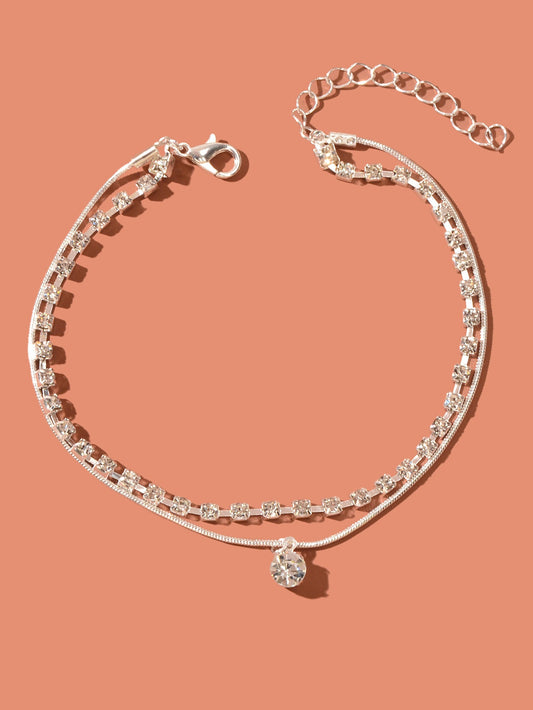Double layer Rhinestone Gold Silver Chain Foot Jewellery Beach