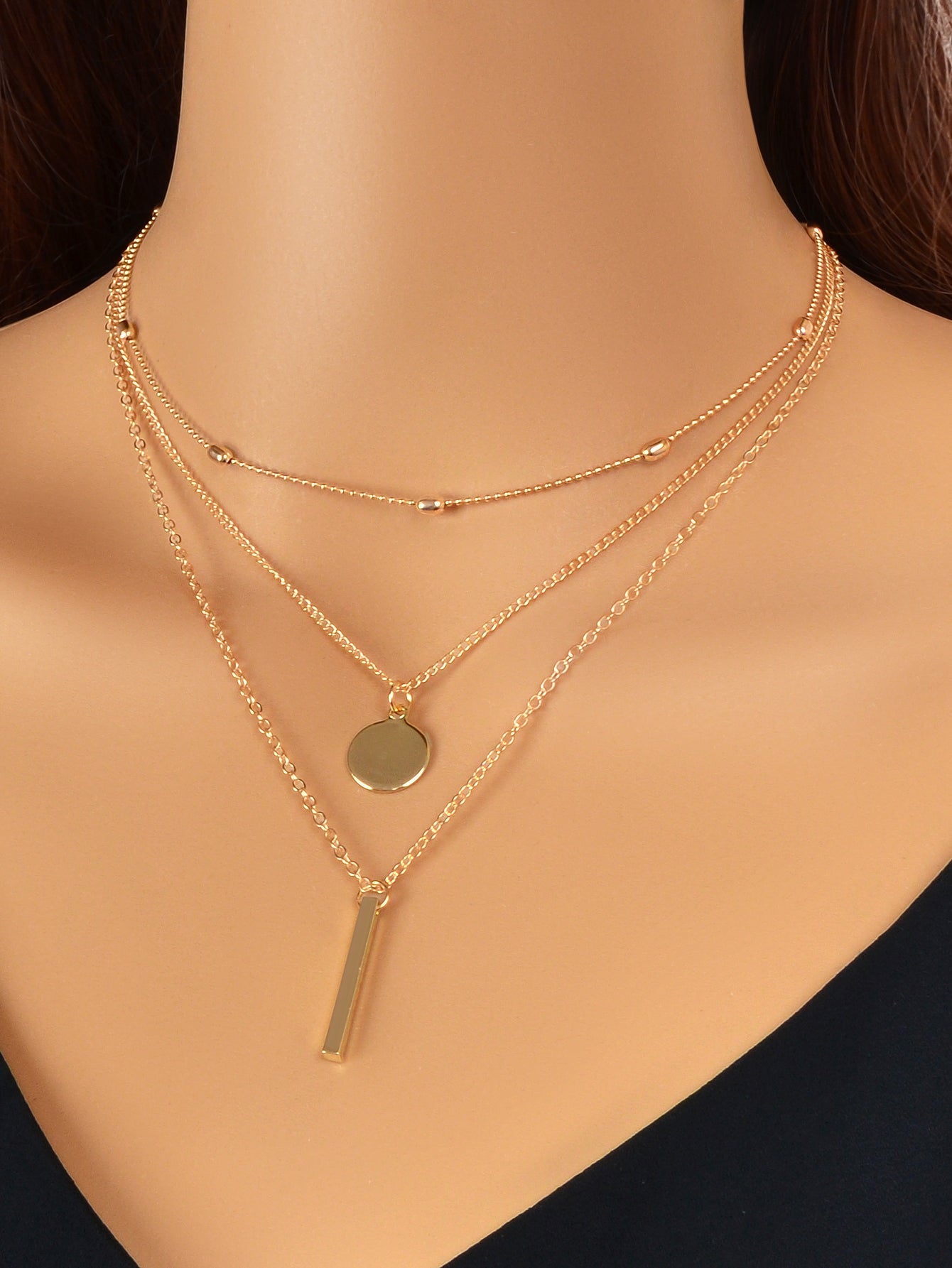 3 pcs Multilayer Bar Disc Pendant Dainty Necklaces Gold Layered Chain