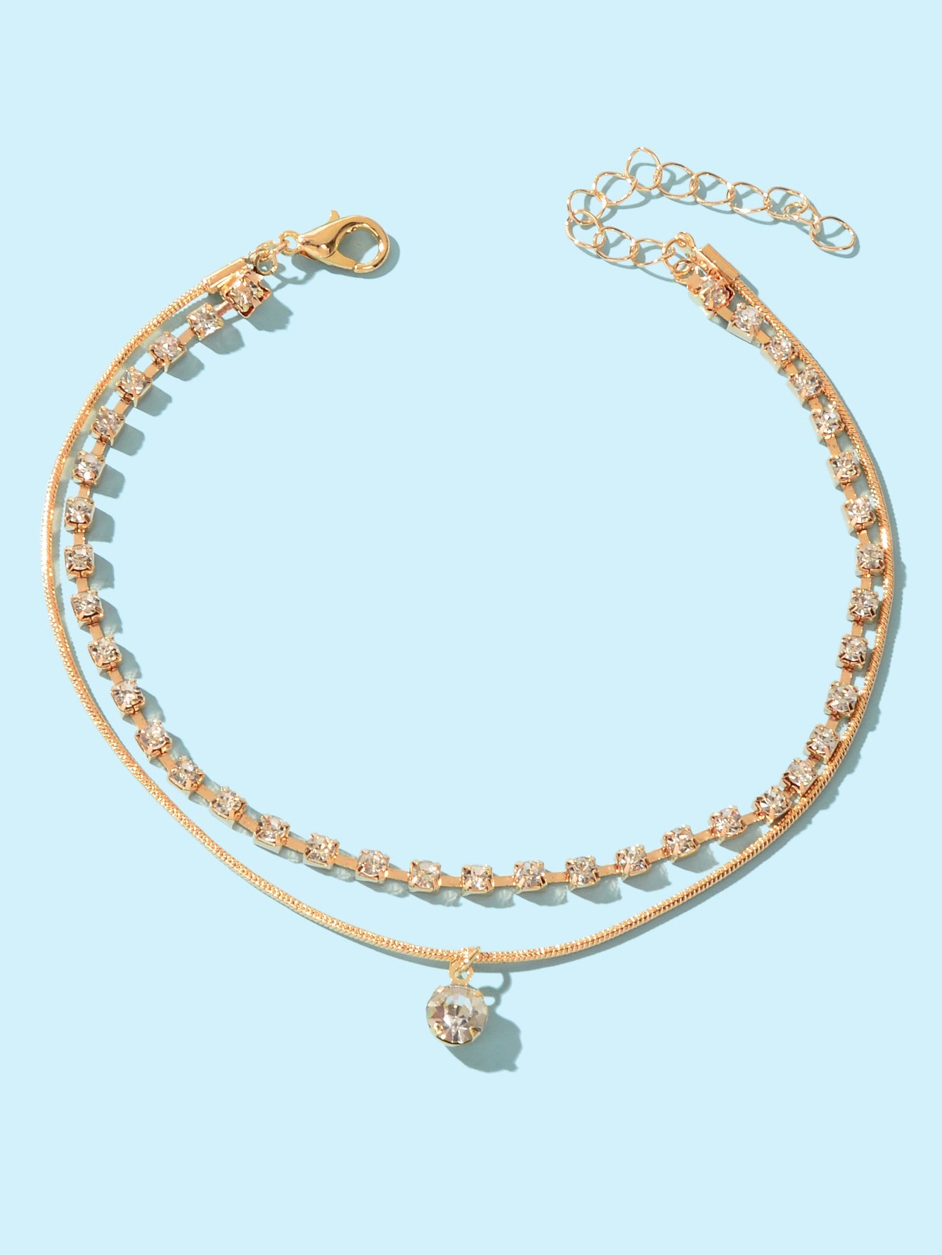 Double layer Rhinestone Gold Silver Chain Foot Jewellery Beach