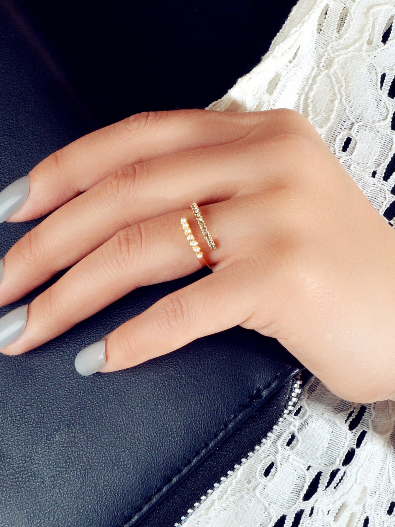 Anniversary Wedding Jewelry Band Women Rhinestone Pearl Gold Finger