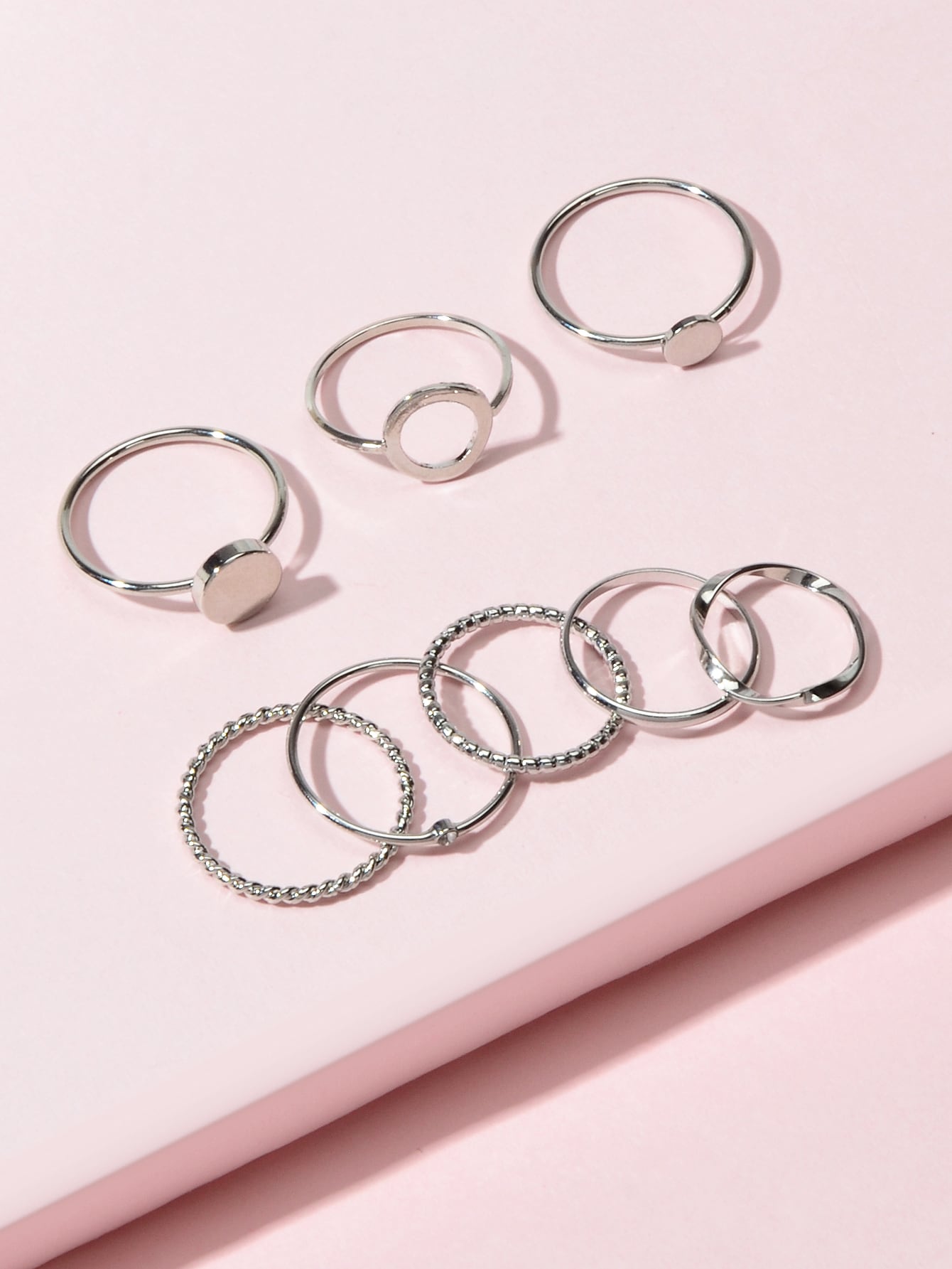 8 pcs Simple Geometric Rhinestone Disc Knuckle Multiple Finger Rings