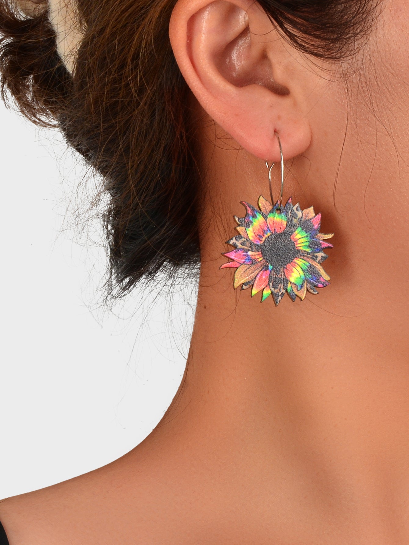 Colourful Sunflower Earrings Bohemian Summer Trendy Wooden Daisy