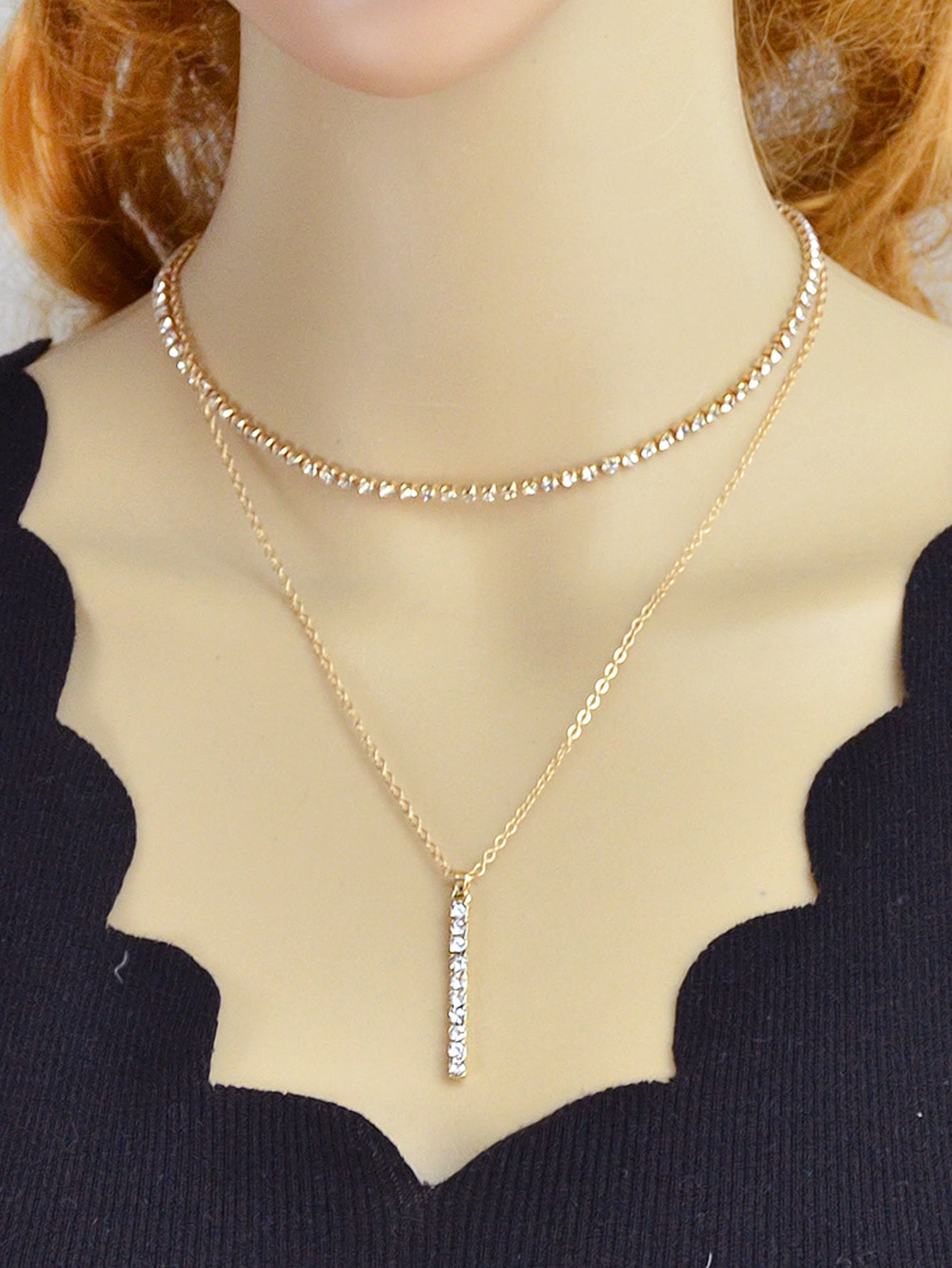 Trendy Shining Full Rhinestone Gold Silver Double layer Chain Bar