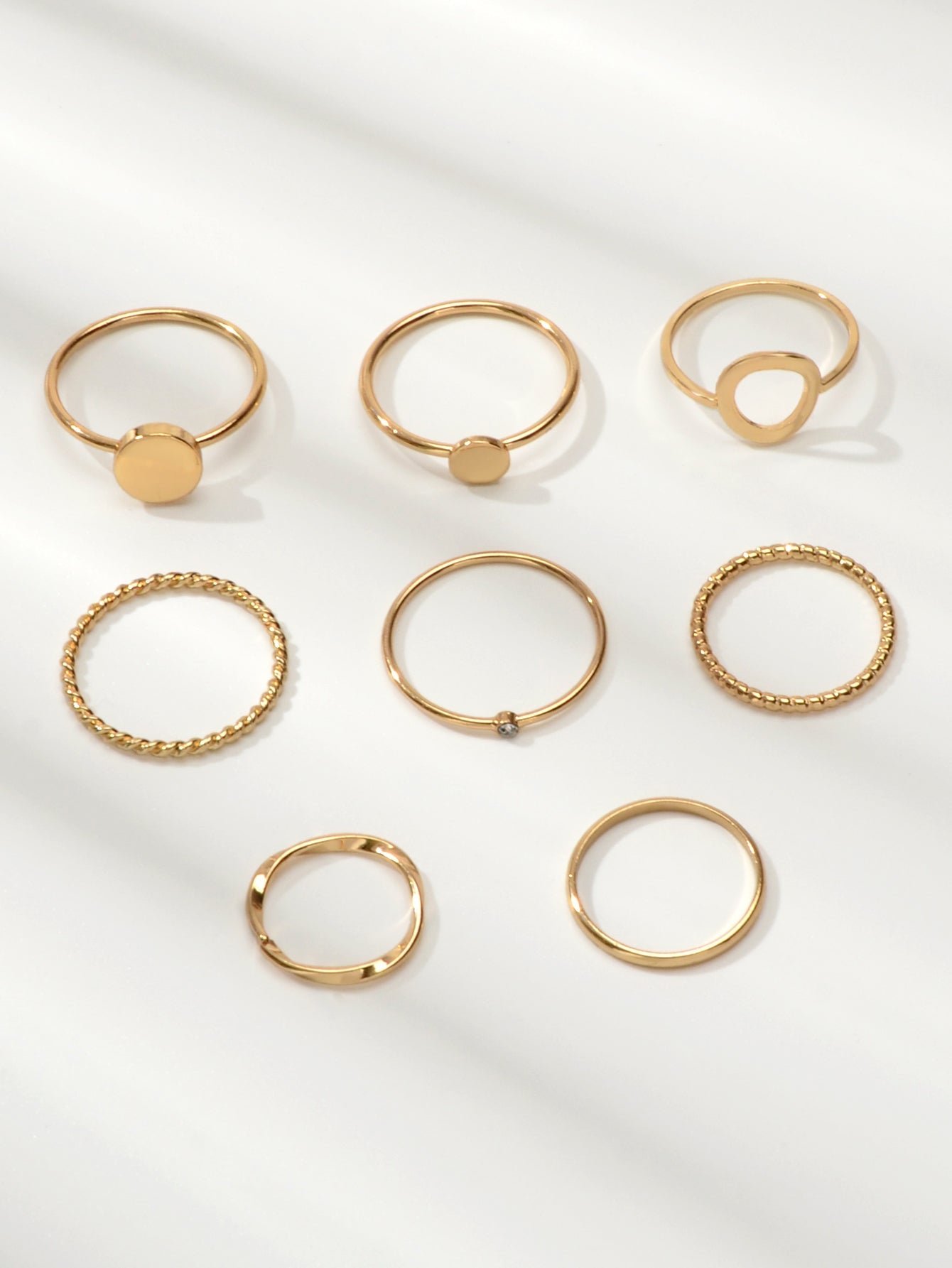 8 pcs Simple Geometric Rhinestone Disc Knuckle Multiple Finger Rings