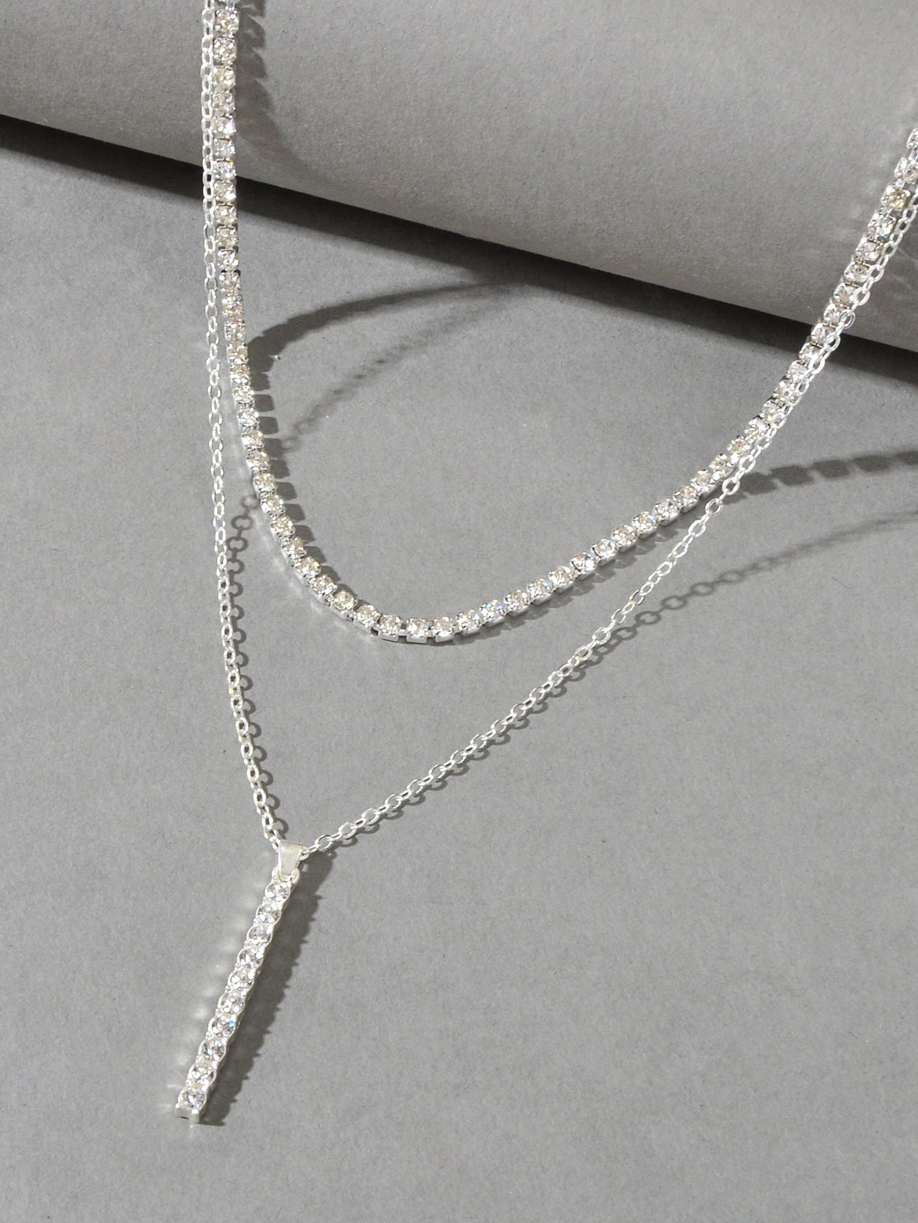 Trendy Shining Full Rhinestone Gold Silver Double layer Chain Bar