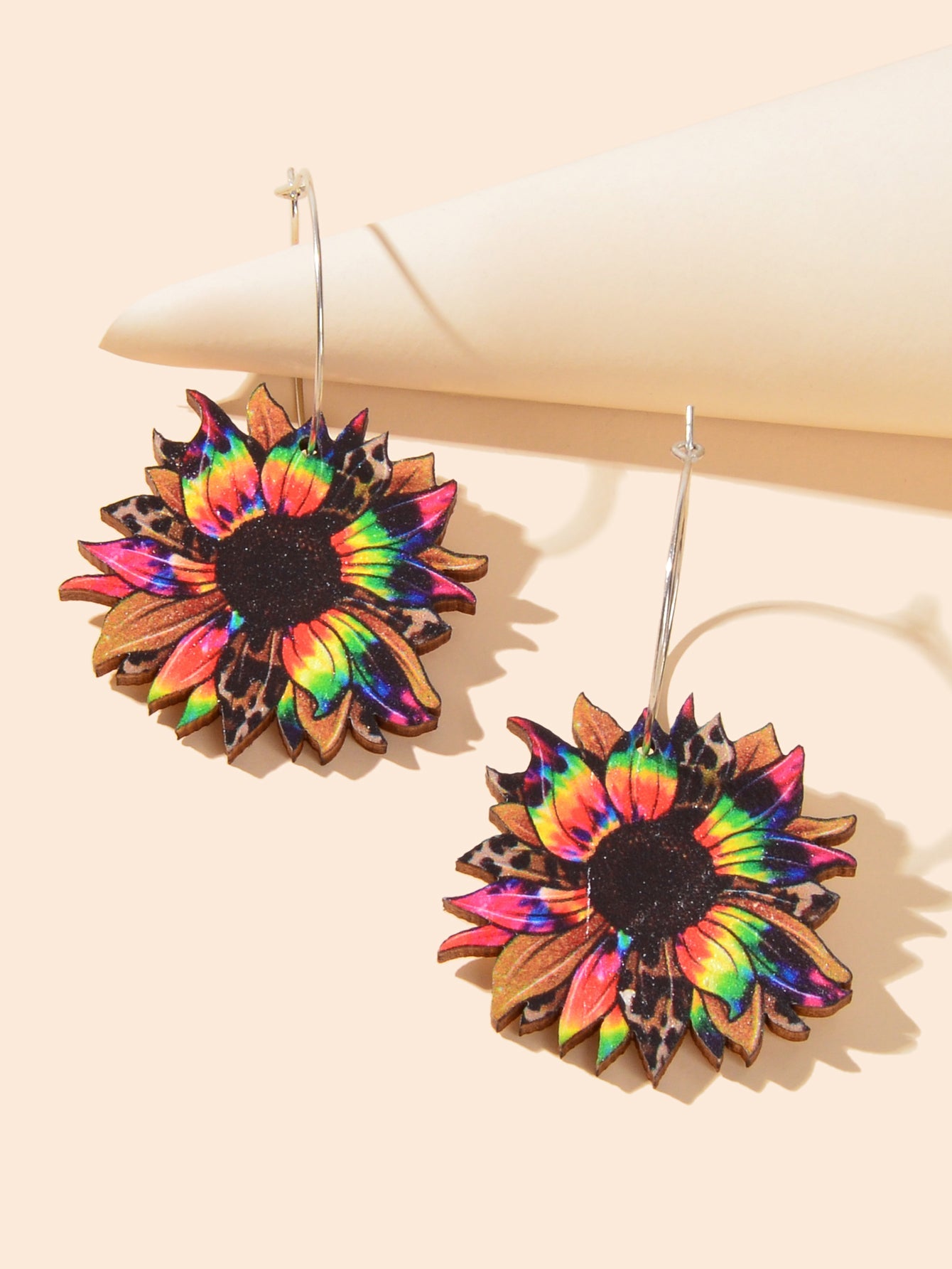 Colourful Sunflower Earrings Bohemian Summer Trendy Wooden Daisy