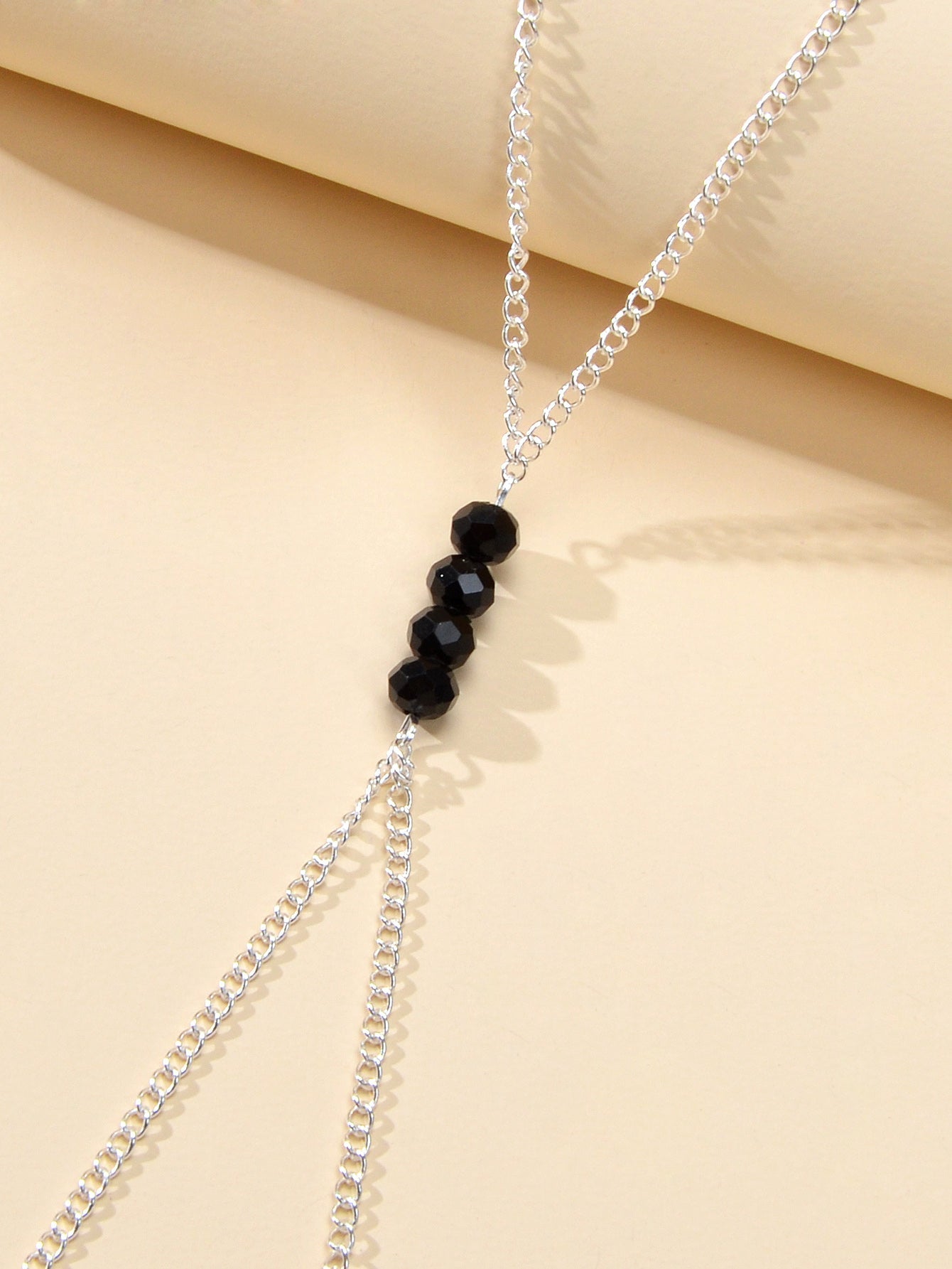 1pc Foot Beach Silver Chain Black Beads Anklet with Finger Ring Slave