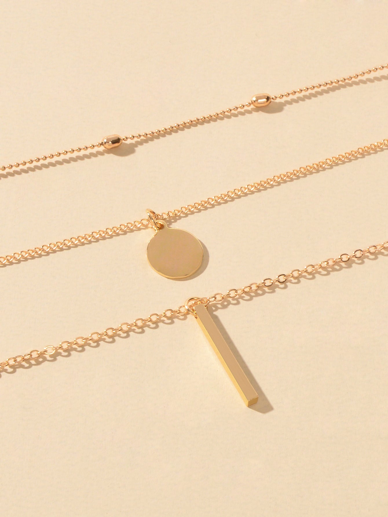 3 pcs Multilayer Bar Disc Pendant Dainty Necklaces Gold Layered Chain