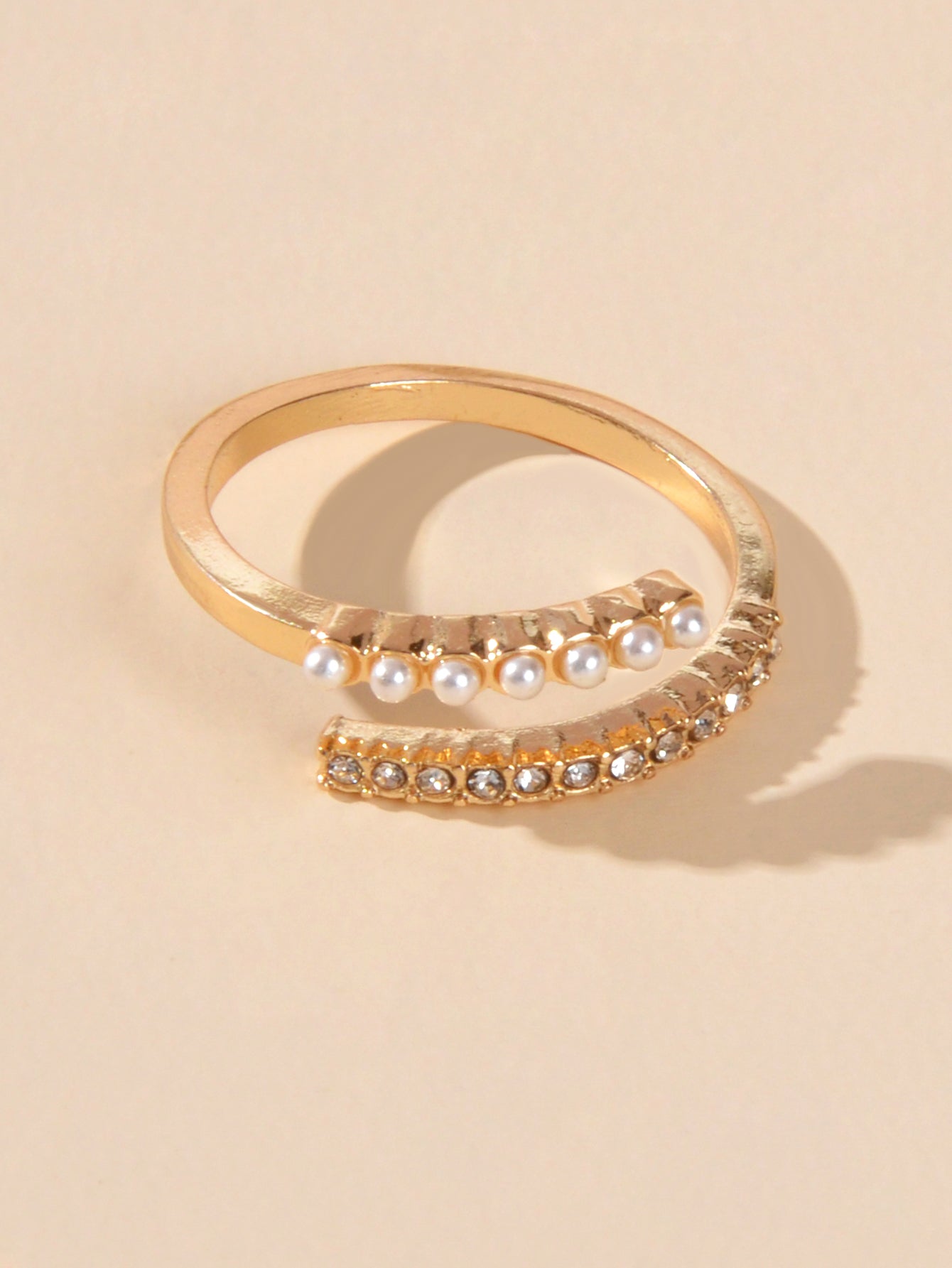 Anniversary Wedding Jewelry Band Women Rhinestone Pearl Gold Finger