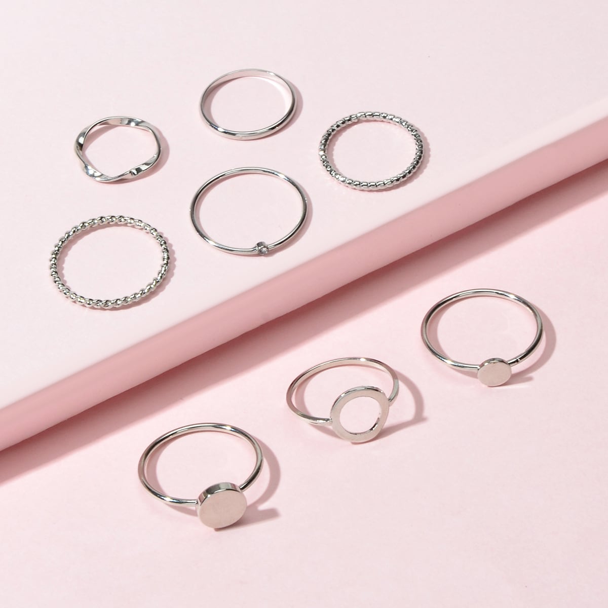 8 pcs Simple Geometric Rhinestone Disc Knuckle Multiple Finger Rings