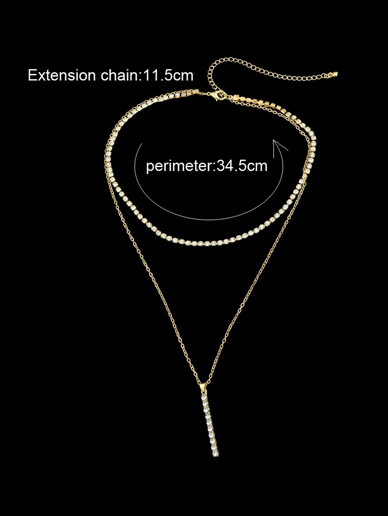 Trendy Shining Full Rhinestone Gold Silver Double layer Chain Bar