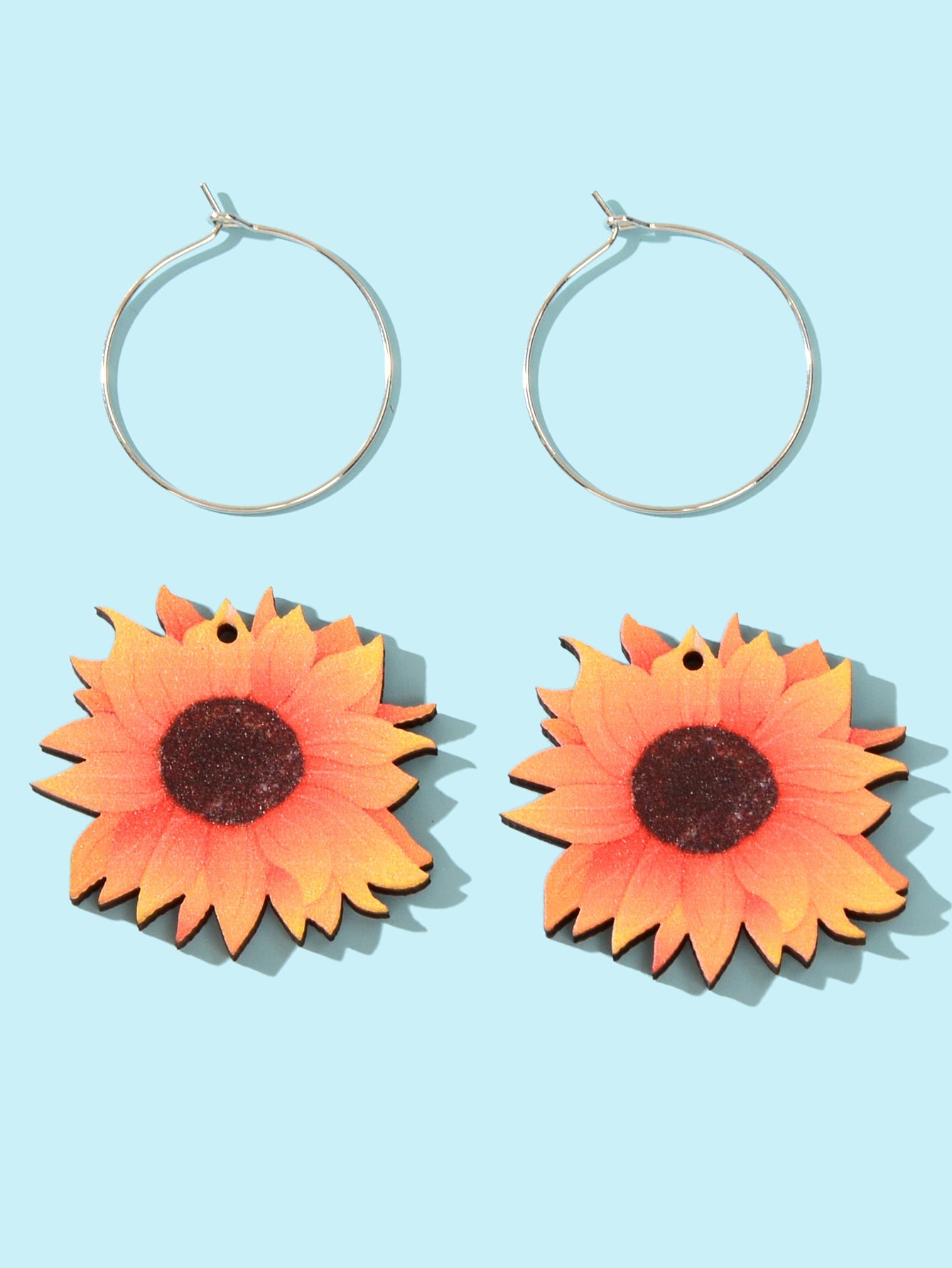 Colourful Sunflower Earrings Bohemian Summer Trendy Wooden Daisy