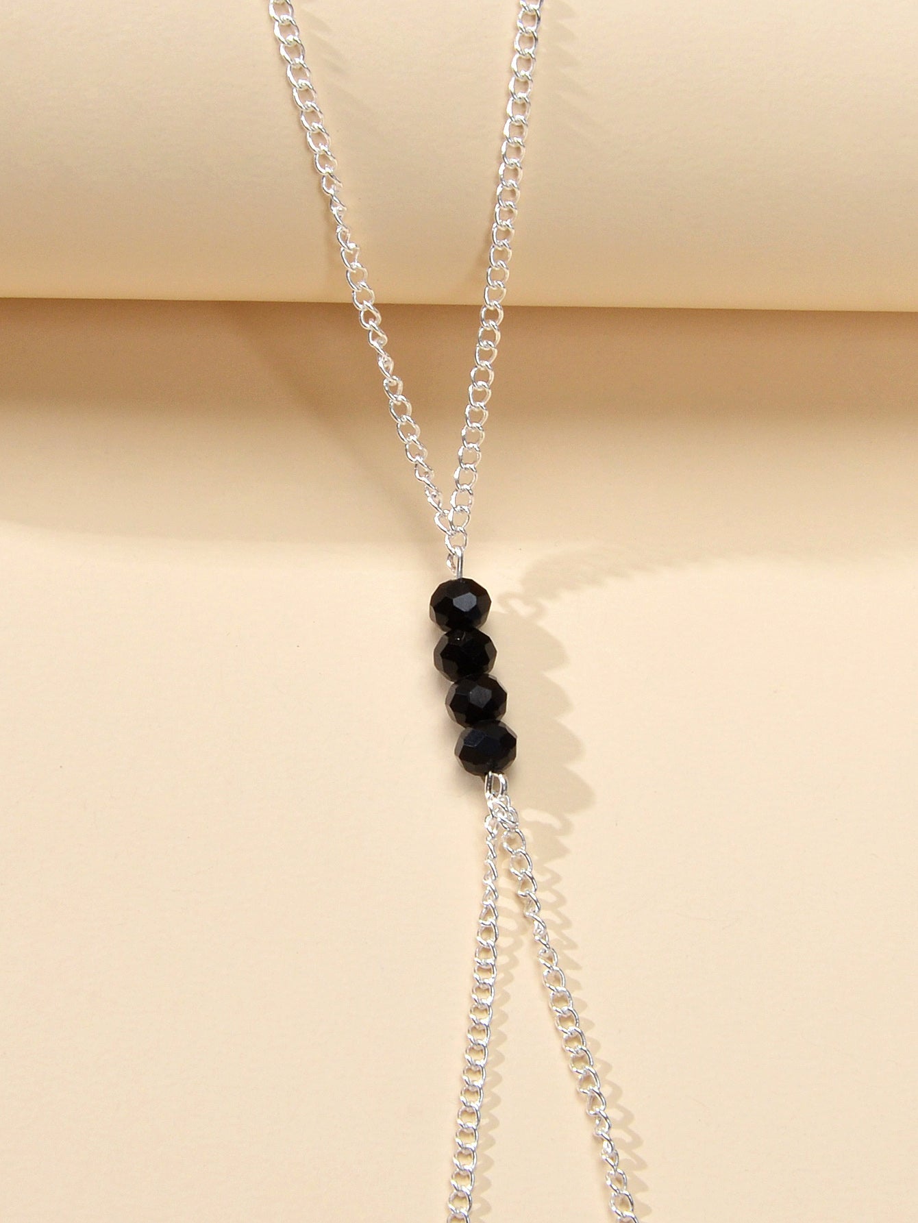 1pc Foot Beach Silver Chain Black Beads Anklet with Finger Ring Slave