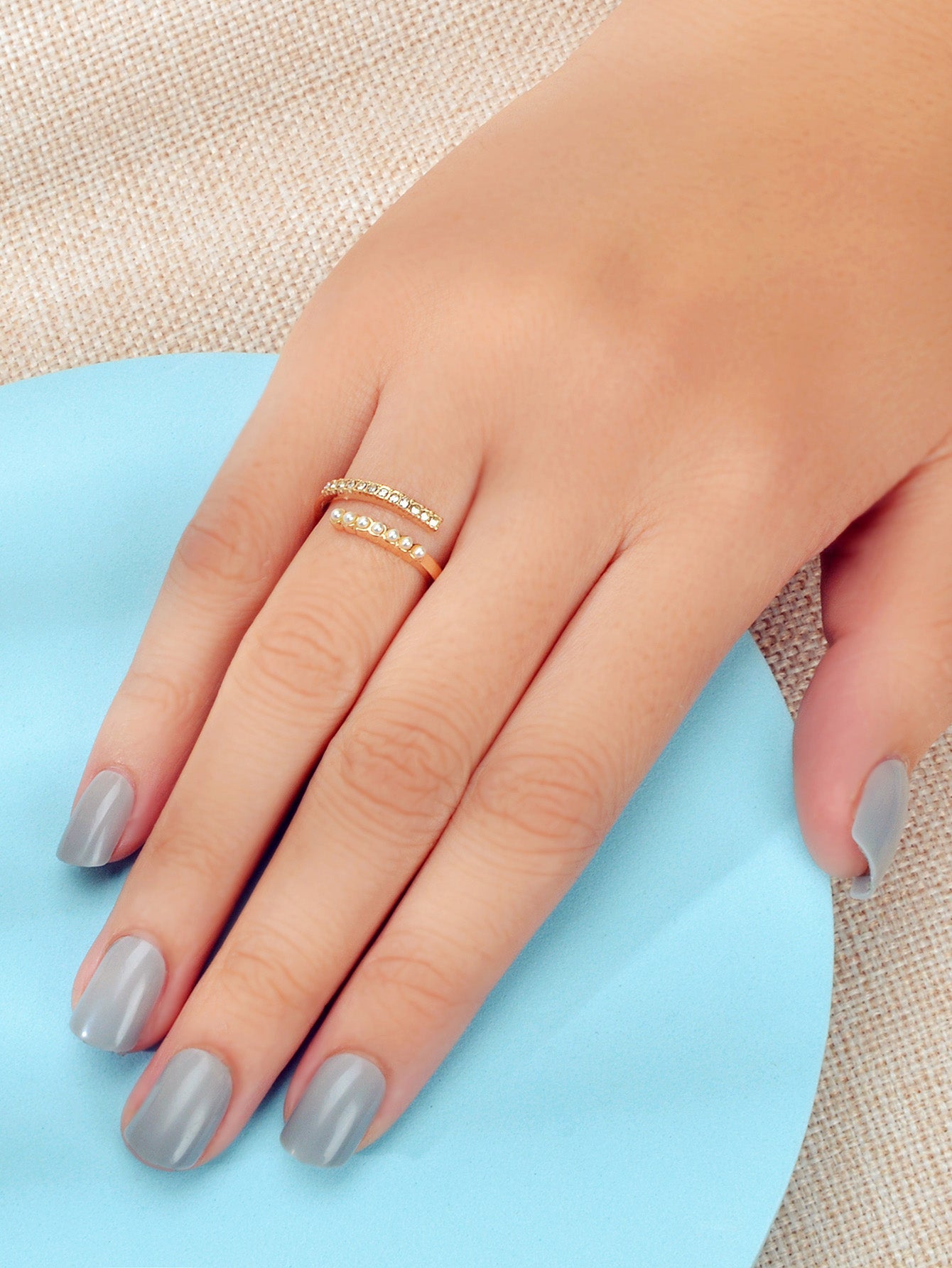 Anniversary Wedding Jewelry Band Women Rhinestone Pearl Gold Finger