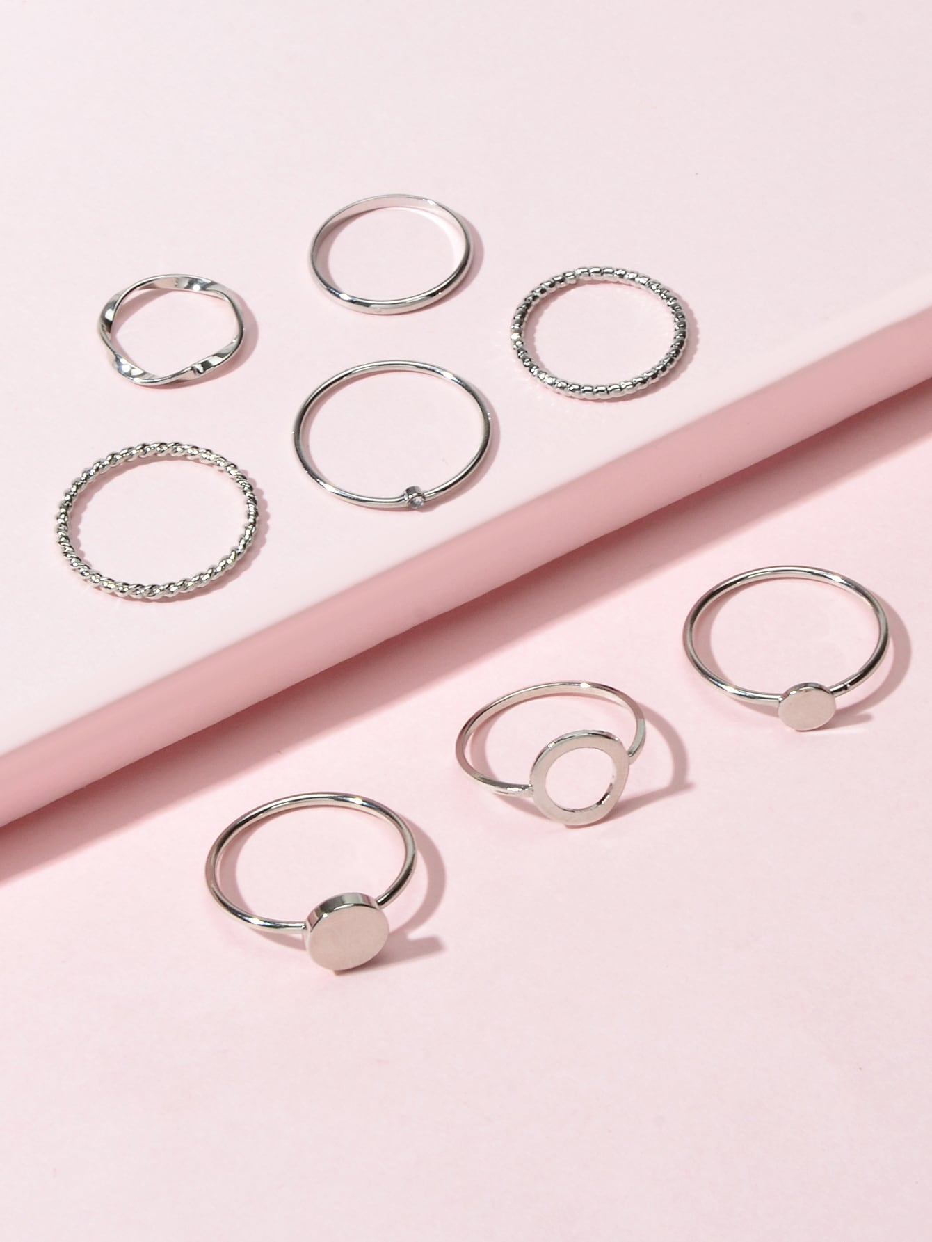 8 pcs Simple Geometric Rhinestone Disc Knuckle Multiple Finger Rings