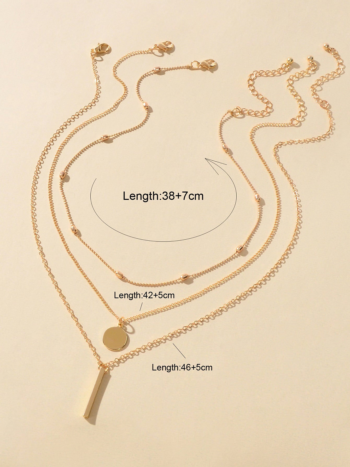 3 pcs Multilayer Bar Disc Pendant Dainty Necklaces Gold Layered Chain