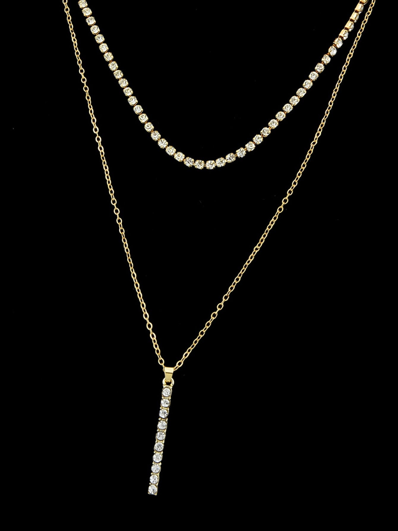 Trendy Shining Full Rhinestone Gold Silver Double layer Chain Bar