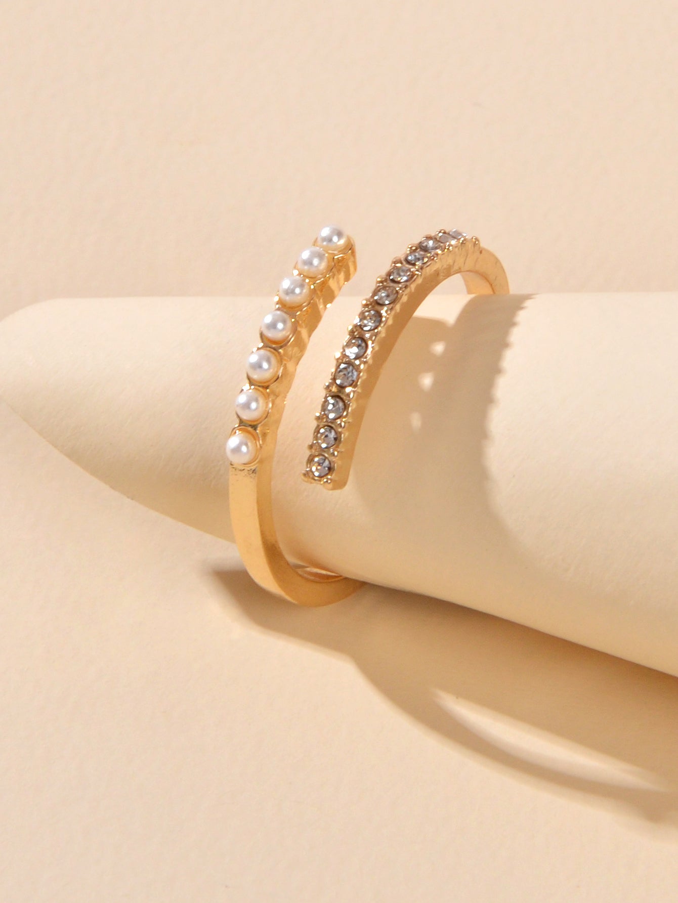 Anniversary Wedding Jewelry Band Women Rhinestone Pearl Gold Finger