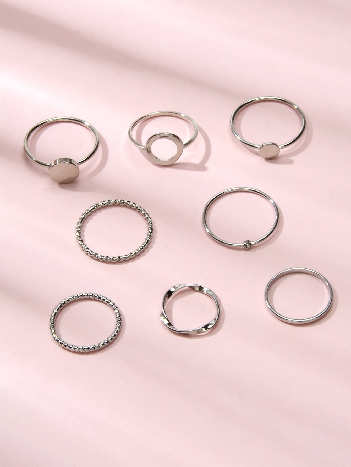8 pcs Simple Geometric Rhinestone Disc Knuckle Multiple Finger Rings