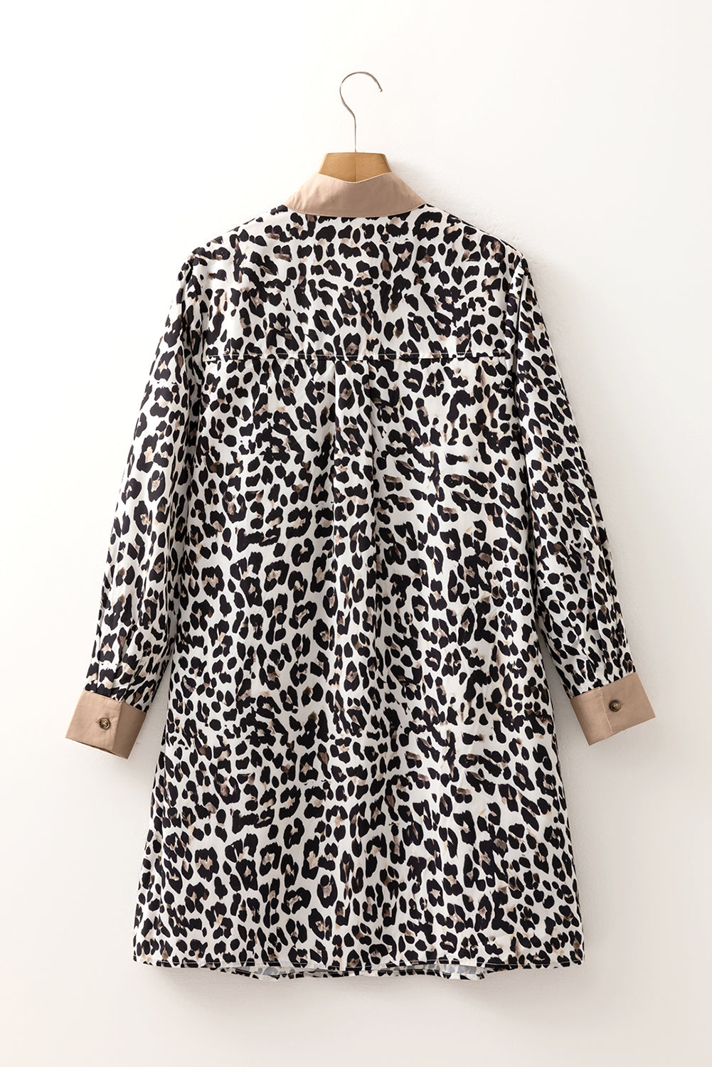 Leopard Stripe Collared Long Sleeve Flared Dress