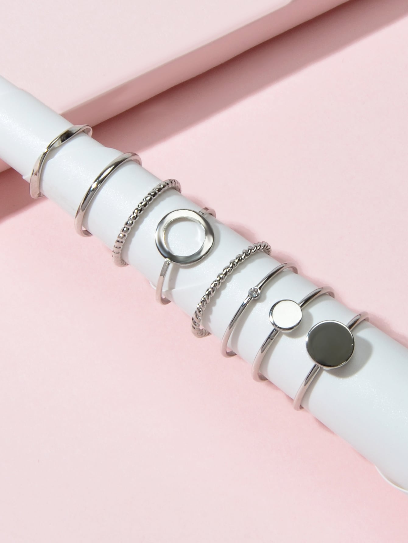 8 pcs Simple Geometric Rhinestone Disc Knuckle Multiple Finger Rings