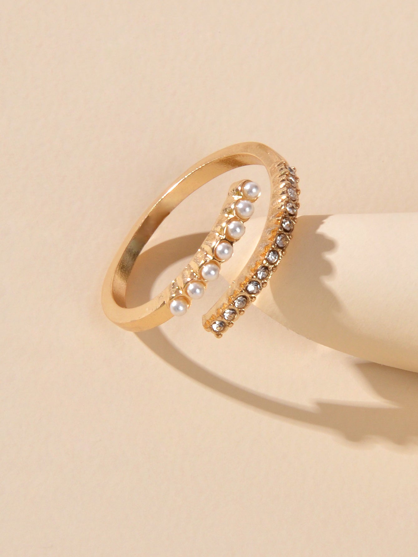 Anniversary Wedding Jewelry Band Women Rhinestone Pearl Gold Finger