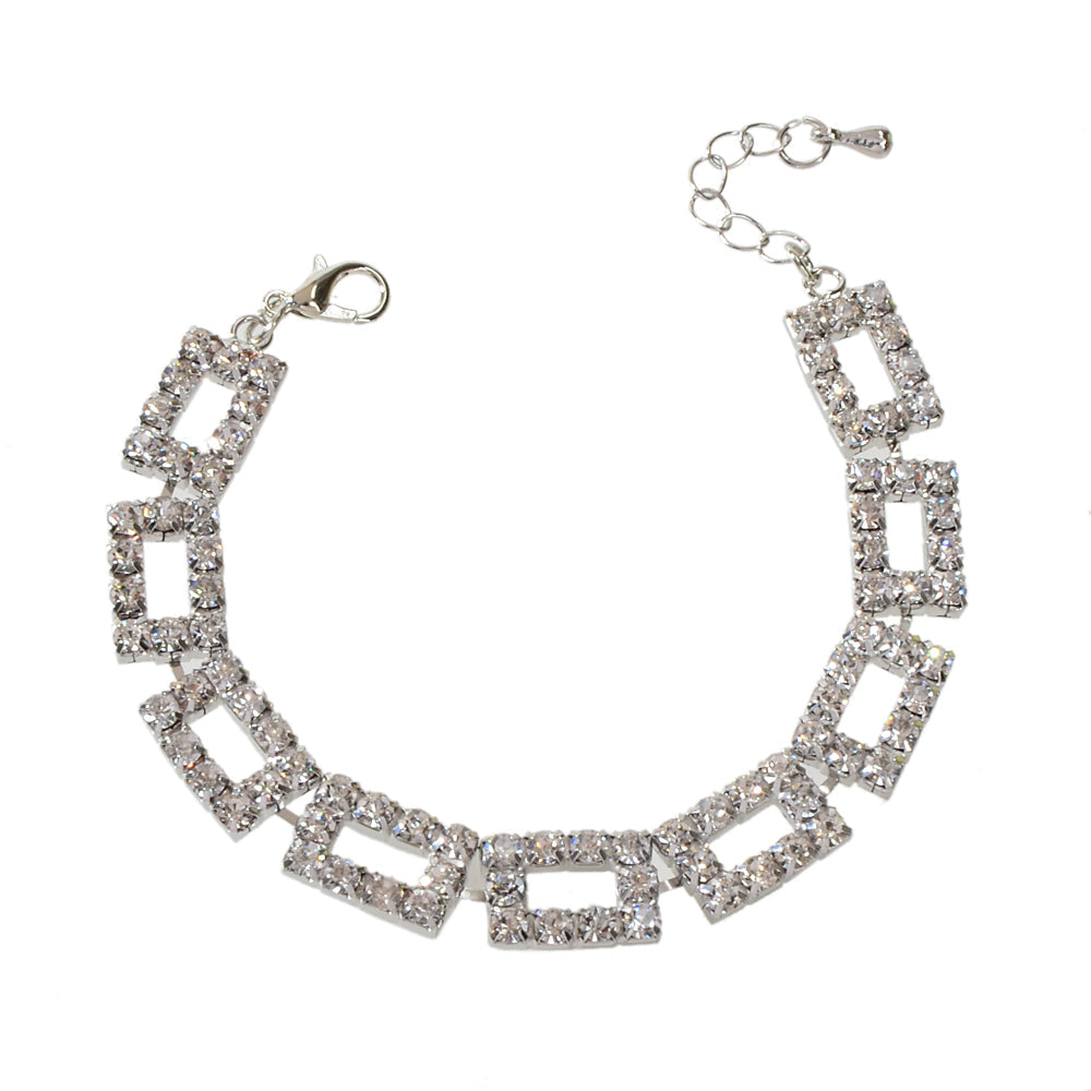 Textured Full Simulated Cubic Zirconia Silver Chain Collection Tennis