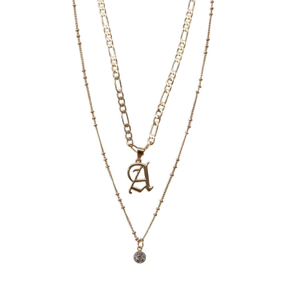 2 pcs Gold Chain Rhinestone Letter A Pendant Double Layer Necklace
