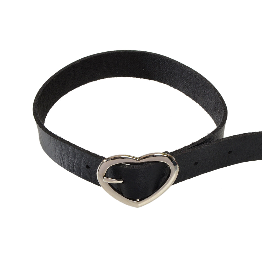 90s Heart Decor Black Leather Belt Design Tattoo Choker Necklace
