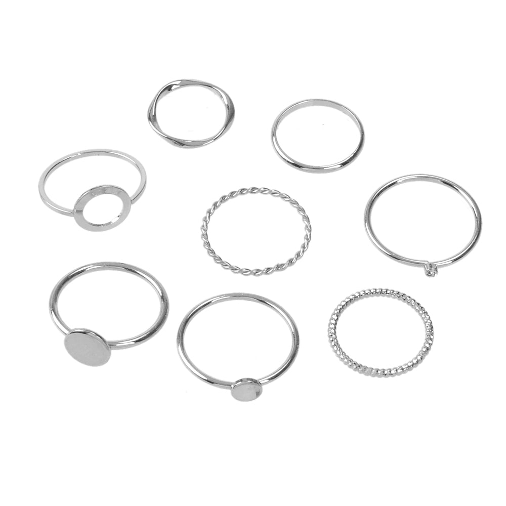 8 pcs Simple Geometric Rhinestone Disc Knuckle Multiple Finger Rings