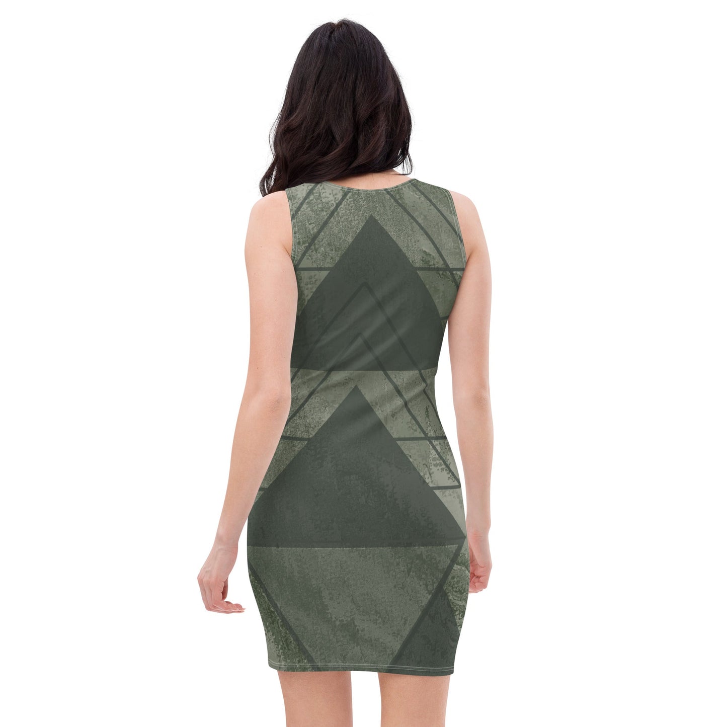 Womens Stretch Fit Bodycon Dress - Olive Green Triangular Colorblock