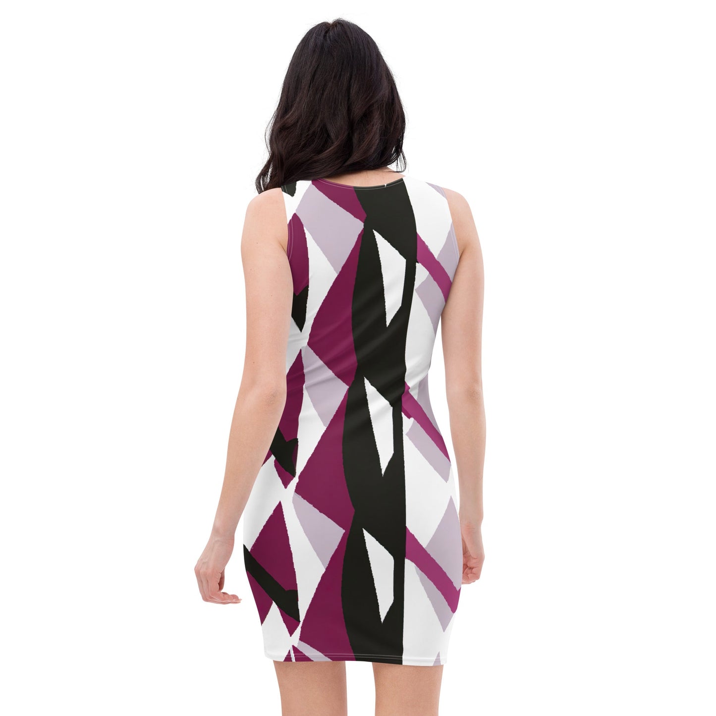 Womens Stretch Fit Bodycon Dress - Pink Mauve Pattern