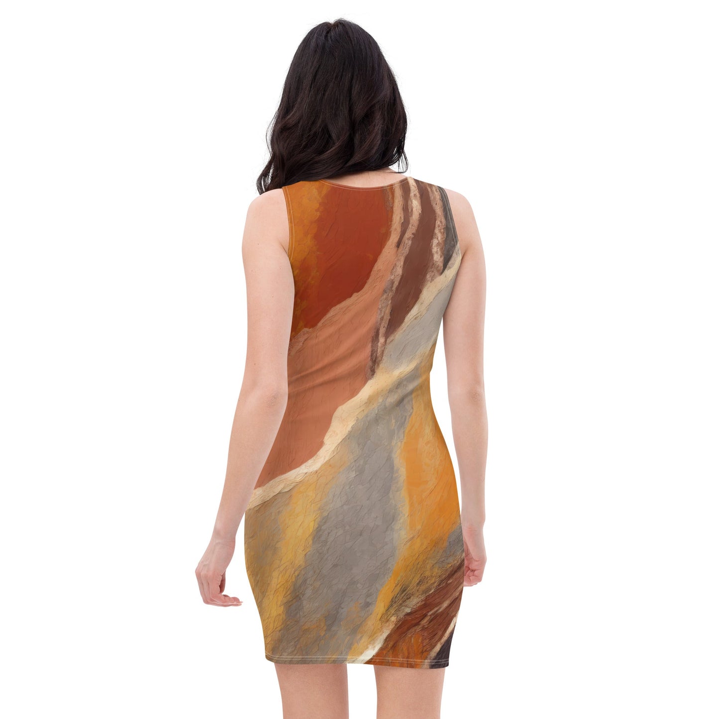 Womens Stretch Fit Bodycon Dress - Rustic Brown Stone Print